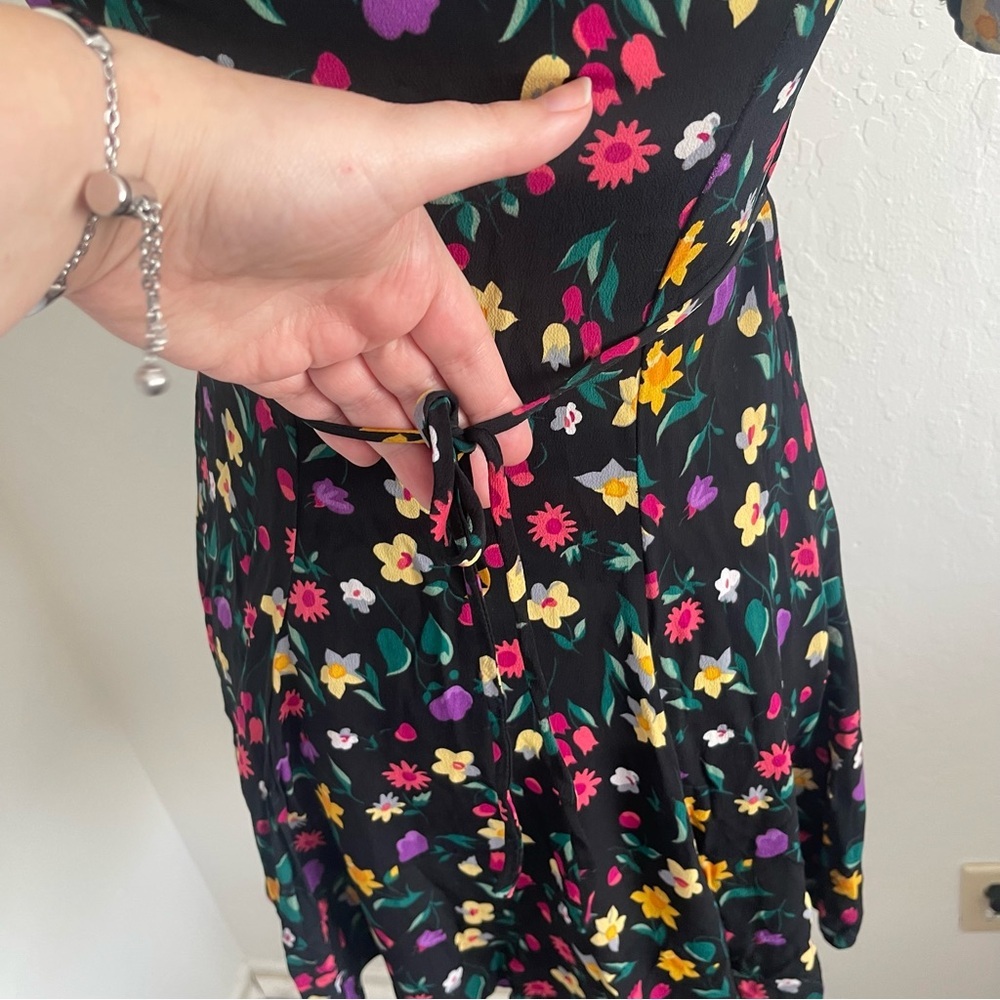 Vintage 1990s Betsey Johnson Black Floral Mini Dress Button Front Womens Size XS - Picture 4 of 10